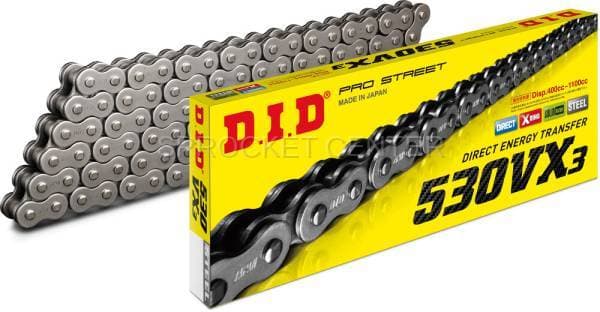DID Chain 530 VX3 Pro-Street X'ring Chain - NATURAL (choose length)
