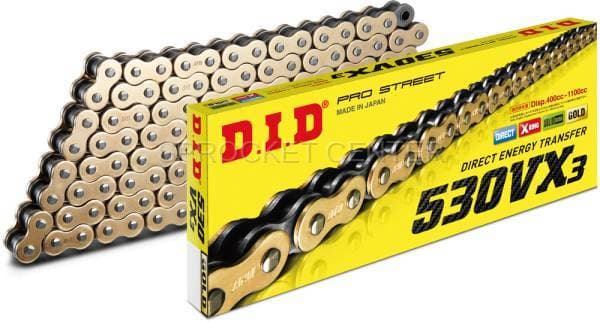 DID Chain 530 VX3 Pro-Street X'ring Chain - GOLD (choose length)