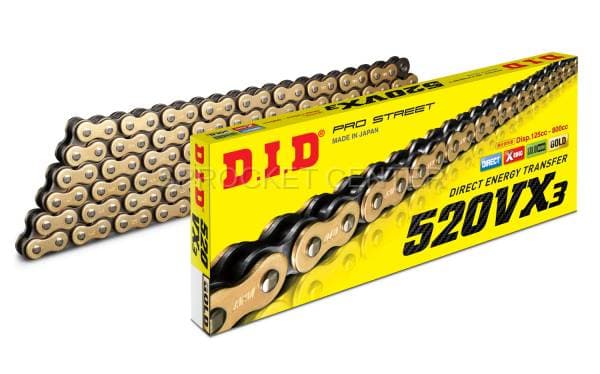 DID Chain 520 VX3 X'ring Chain - GOLD color (choose length)