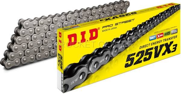 DID Chain 525 VX3 Pro-Street X'ring Chain - NATURAL (choose length)